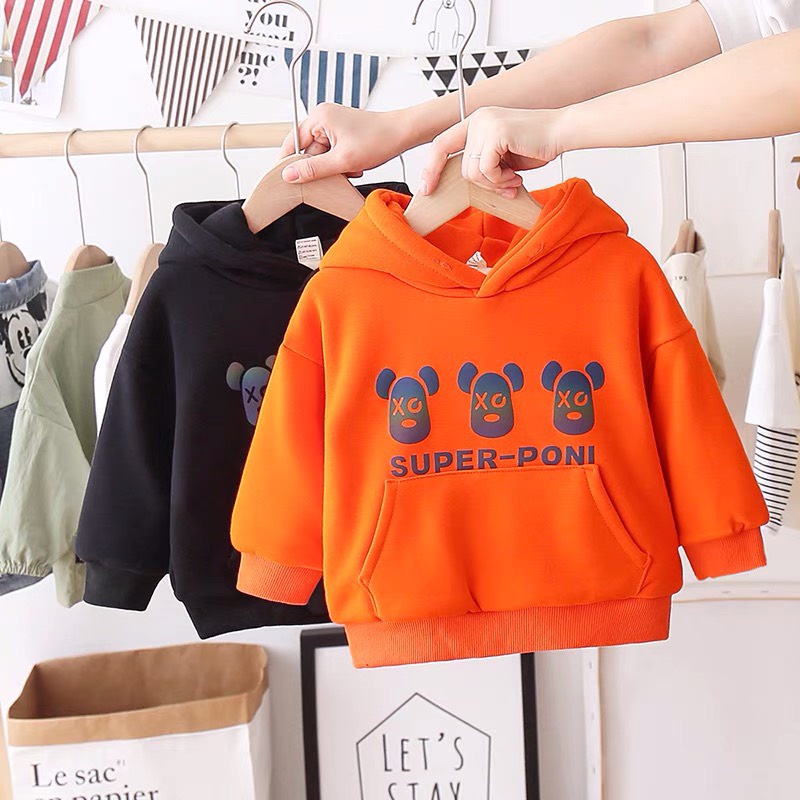 Áo hoodie nỉ bé trai Con Xinh phom rộng phản quang 7 màu 3 CHÚ GẤU,thời trang thu đông dành cho trẻ em từ 4 đến 10 tuổi