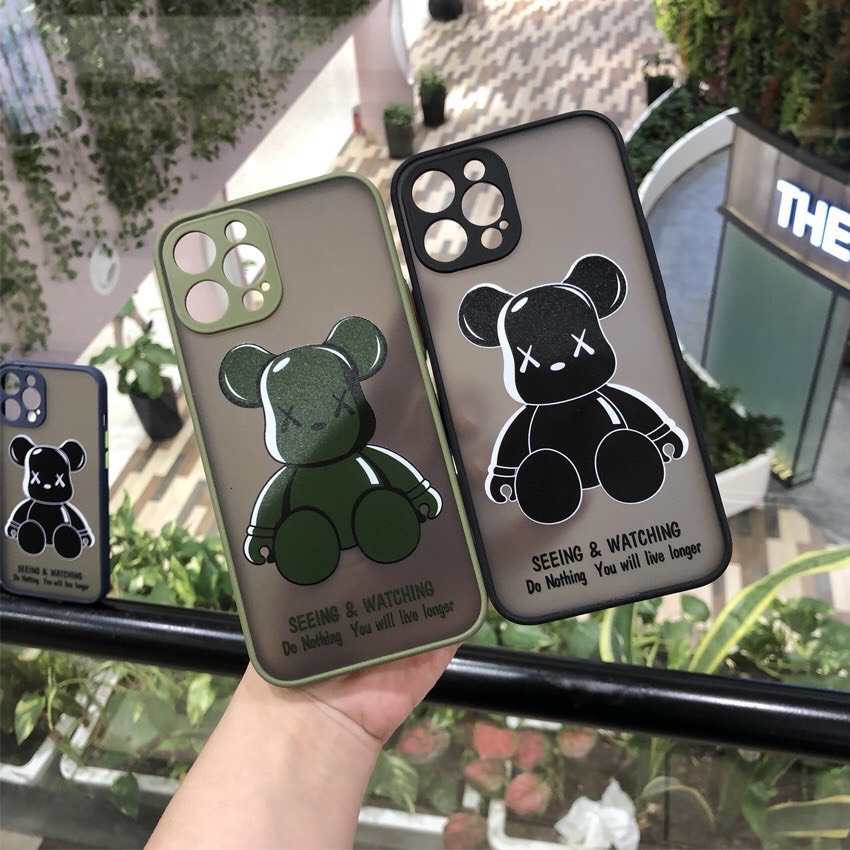Ốp lưng điện thoại i.phone hình gấu LV may mắn phím màu lưng nhám full mã 7plus/8plus/x/xs/xsmax/11/12/13/promax