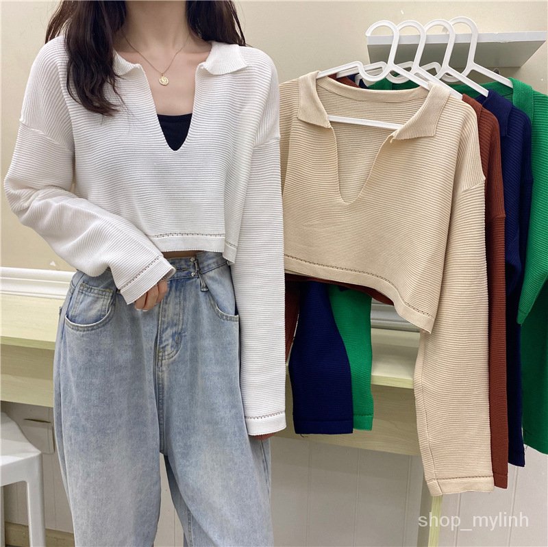 Áo crop top nữ thun tay dài kiểu dáng hàn quốc
