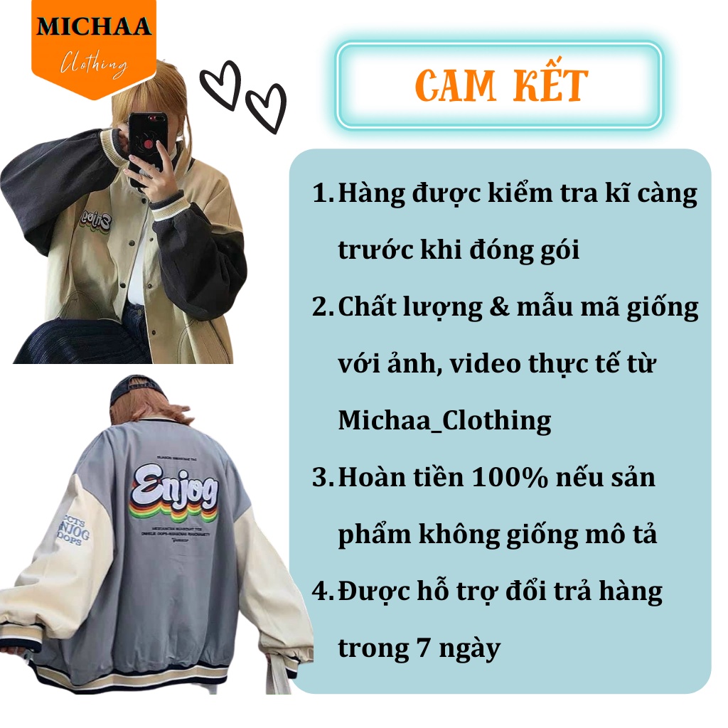 Áo Khoác Bomber Dù ENJOG Nam Nữ Ulzzang Unisex From Rộng 2 Lớp Thể Thao - MICHAA