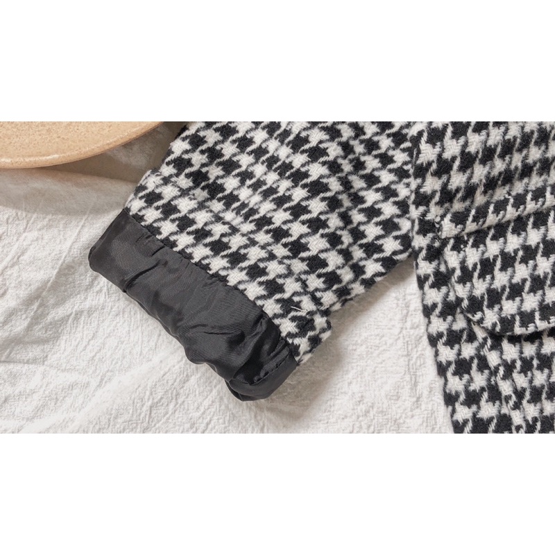 Áo khoác dạ Tweed kẻ đen trắng classic cho bé trai bé gái