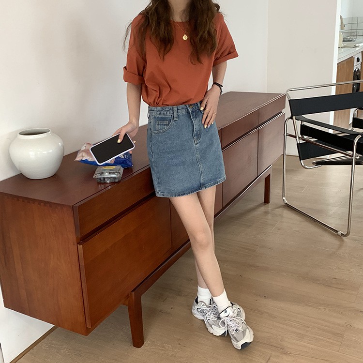 Chân váy Jean Denim Ngắn Lưng cao Form chữ A Phối túi Ulzzang Hàn Quốc Chân váy bò ngắn Cạp cao Thời trang | BigBuy360 - bigbuy360.vn