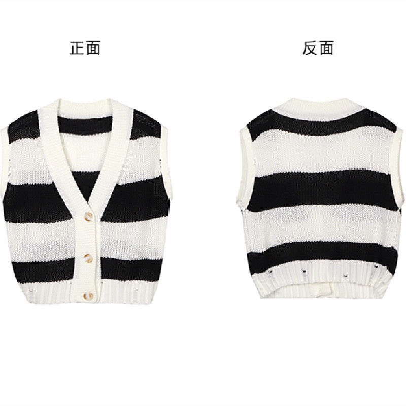 Áo gile len nữ cổ v hàn quốc kiểu dáng cropotp ulzzang họa tiết kẻ ngang  - 025