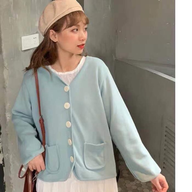 Áo cardigan nỉ thun cúc tròn Ulzzang style  Hàng Quảng Châu