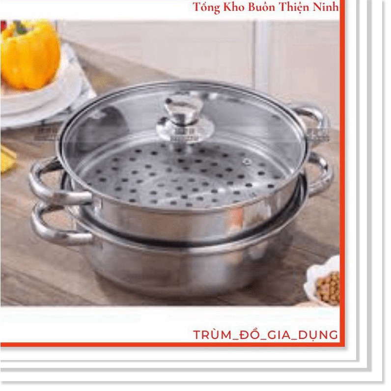 Nồi hấp 2 tầng inox, nồi hấp xôi, bánh bao size 28cm chất lượng tốt