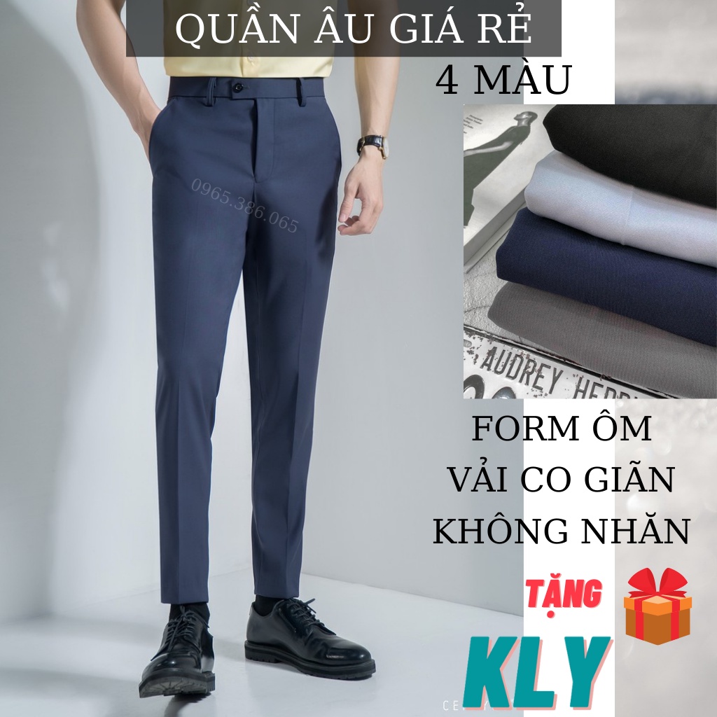 Quần Âu Nam Dáng Hàn Xanh Than Cạp Cao Không Nhăn Quân Tây Vải Nam Công Sở Ống Côn Slimfit Co Giãn - KLY