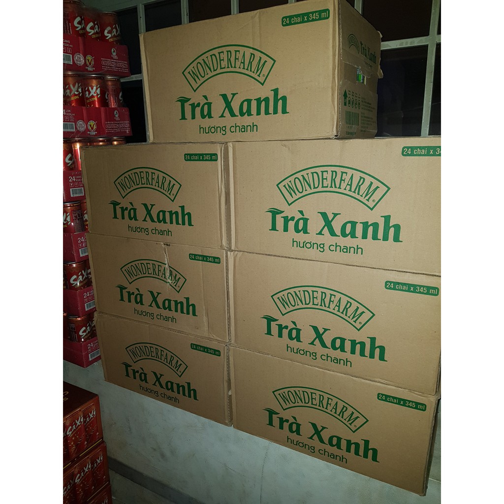 Thùng 24 Chai Trà Xanh Hương Chanh Wonderfarm Tea Nước Uống Giải Khát Chai Nhựa PEP 345ml Date Luôn Mới