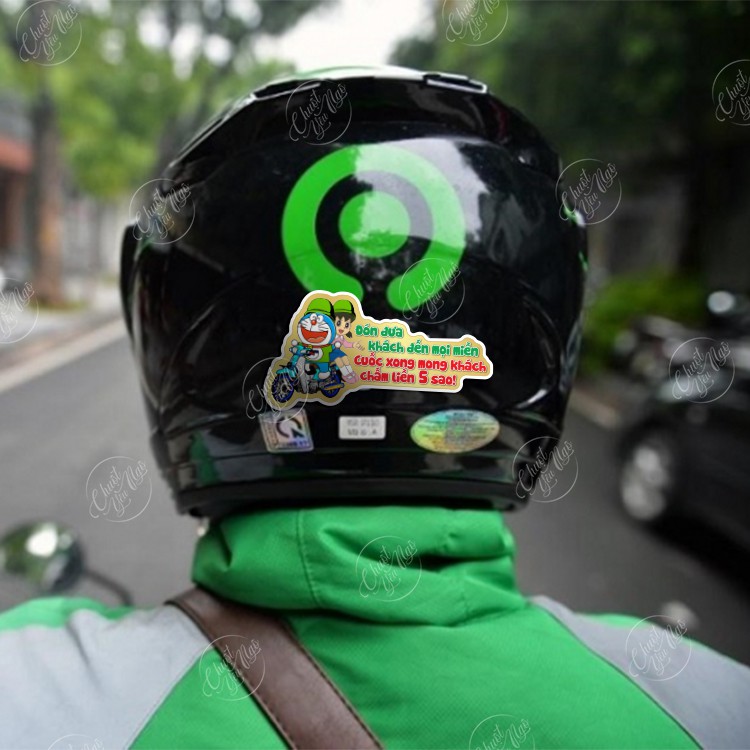 Bộ sticker decal chống nước tem xe tài xế xe công nghệ GRAB GOJEK đánh giá 5 sao dán trang trí nón bảo hiểm xe máy