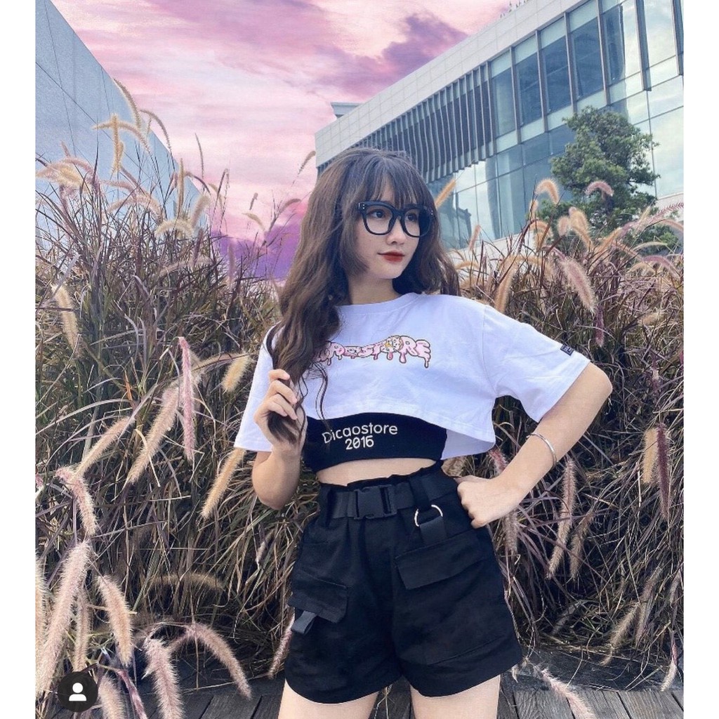 set áo gồm áo croptop in chữ và áo lót trong cực cool mẫu hot hit cực tươi xinh