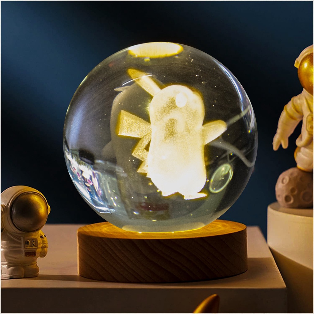 Đèn Ngủ 3D Quà Cầu Pha Lê Phát Sáng, Hình Nhân Vật Pikachu Siêu Ngộ Nghĩnh Đáng Yêu, Quà Tặng Sinh Nhật, Decor Trang Trí