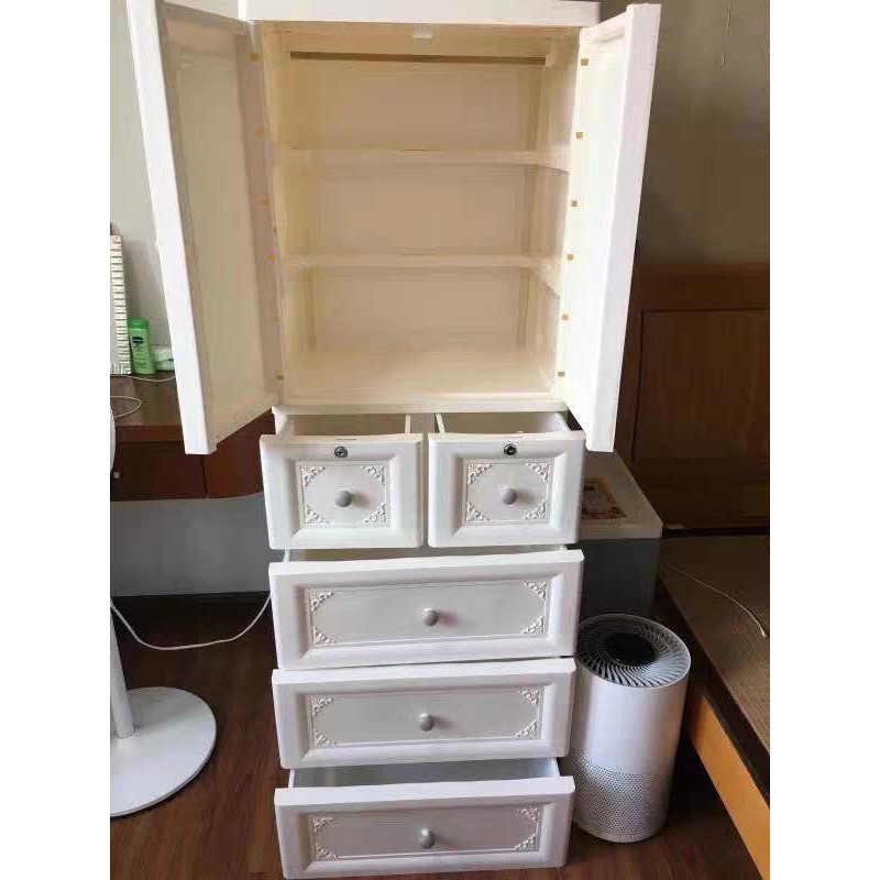 Tủ nhựa quần áo, đồ chơi trẻ em 5 tầng có khóa phong cách Hàn Quốc CAYABE Royal màu trắng - kem - xám