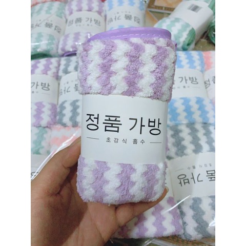 Khăn mặt lông cừu xuất Hàn vân kẻ sọc, thấm hút tốt, kích thước 30x50 cm