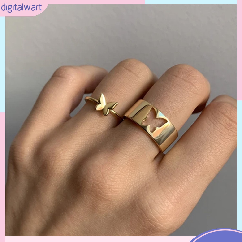 Bộ 2 Nhẫn Hợp Kim Hình Bướm Thời Trang Dành Cho Cặp Đôi