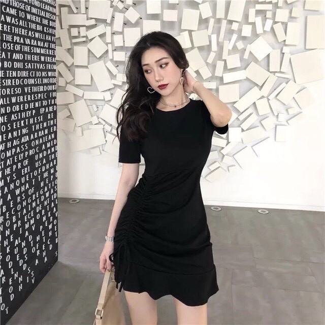 HÀNG CAO CẤP -  Đầm body rút dây chất thun kiểu tay ngắn đuôi cá ulzzang Hàn Quốc V15 - Peyy Clothing  - Hàng Cao Cấp