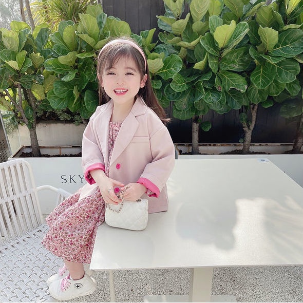 Set Áo Khoác Màu Trơn + Đầm Hoa Thời Trang Cho Bé Gái