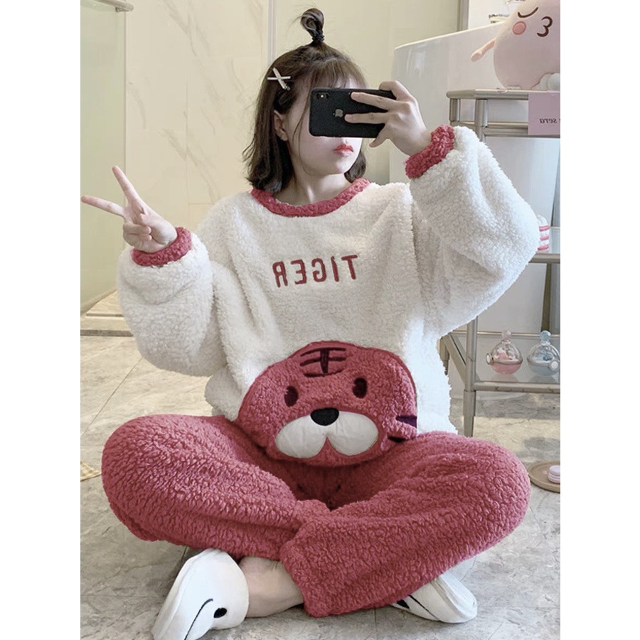 Bộ Lông Cừu Tiger Hổ Đỏ Xinh Xắn Nam Nữ Unisex Dáng Rộng Uzzlang Form Rộng