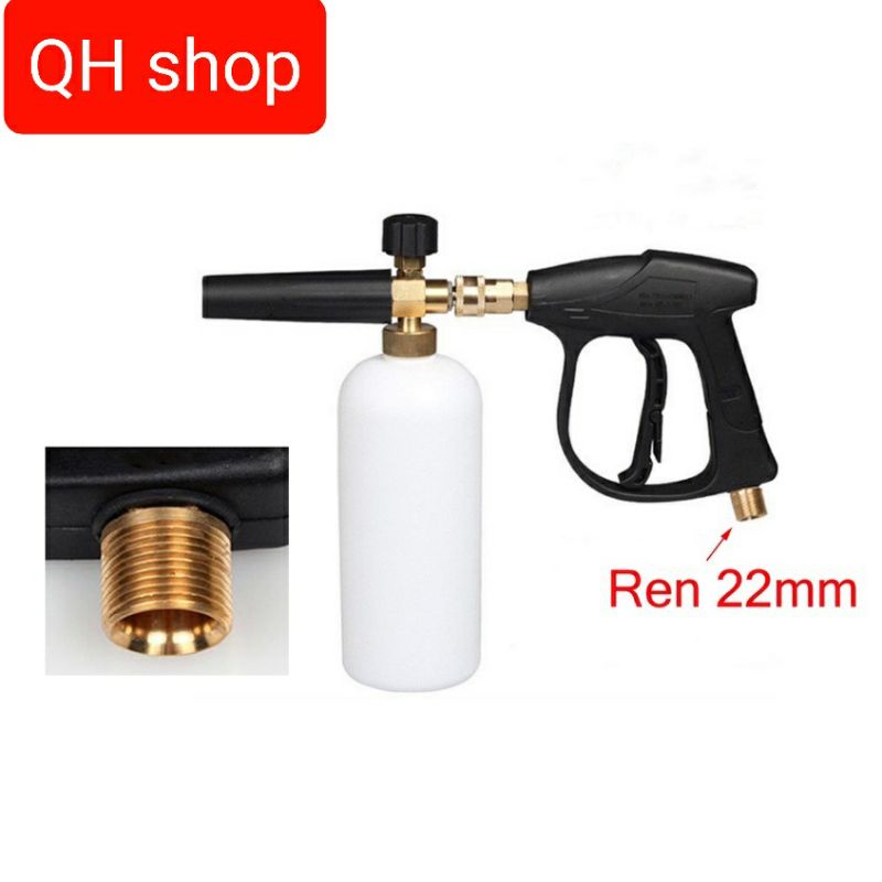 Bình bọt tuyết LOẠI 1000ml và súng rửa xe + bình tạo bọt tuyết cao cấp cho máy rửa xe áp lực  (Ren ngoài 22mm và 14mm)