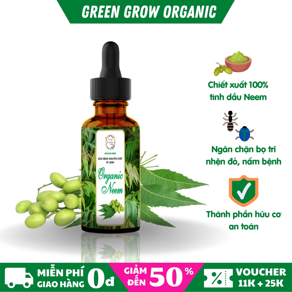 Tinh dầu Neem oil Green Grow Organic phòng trừ sâu bệnh bọ trĩ nhện đỏ nấm lá cho Hoa Hồng và các loại hoa kiểng MS185