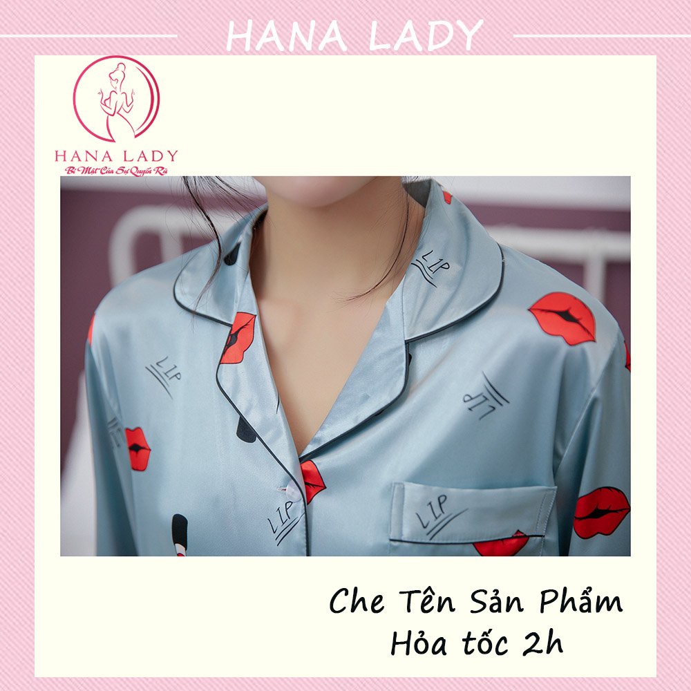 Đồ bộ mặc nhà cao cấp - Đồ ngủ pijama lụa họa tiết môi son PJ536
