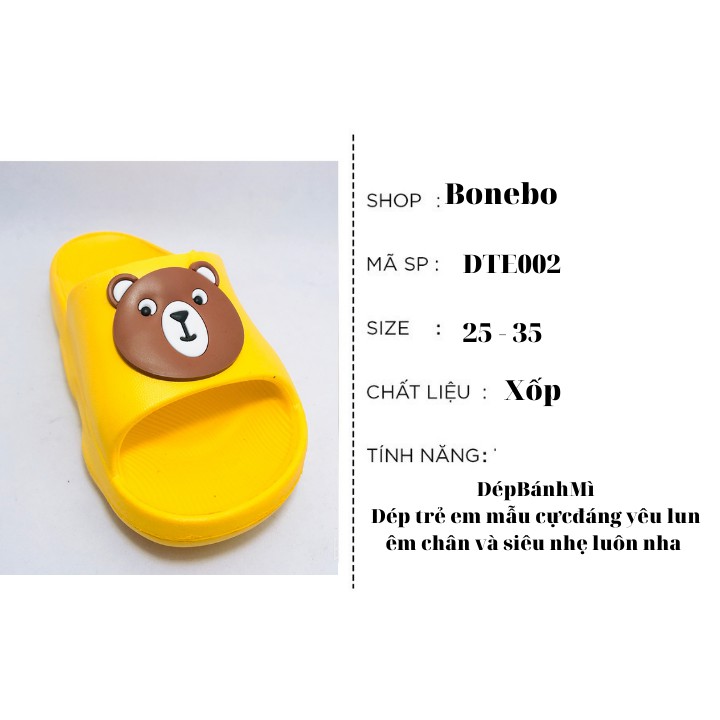 DÉP BÁNH MÌ HOẠ TIẾT GẤU TEDDY CHO BÉ- chất liệu tốt , mang êm chân và nâng chiều cao, đế dày chống trơn trợt bền DTE002