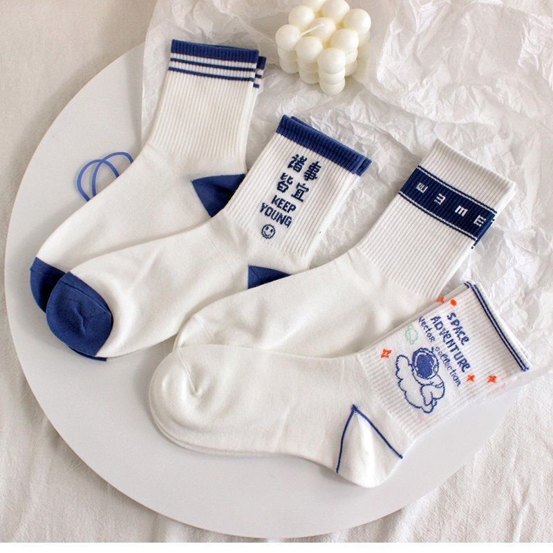 Tất Vớ cotton nam nữ cổ cao họa tiết dễ thương thời trang phong cách Hàn Quốc