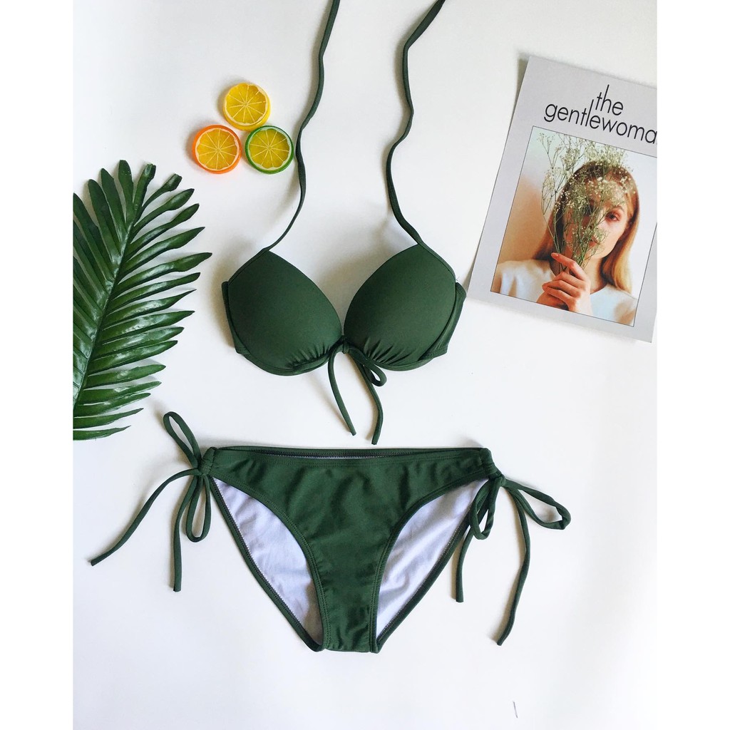 Bikini áo ngực quần chip cột nơ cam đất
