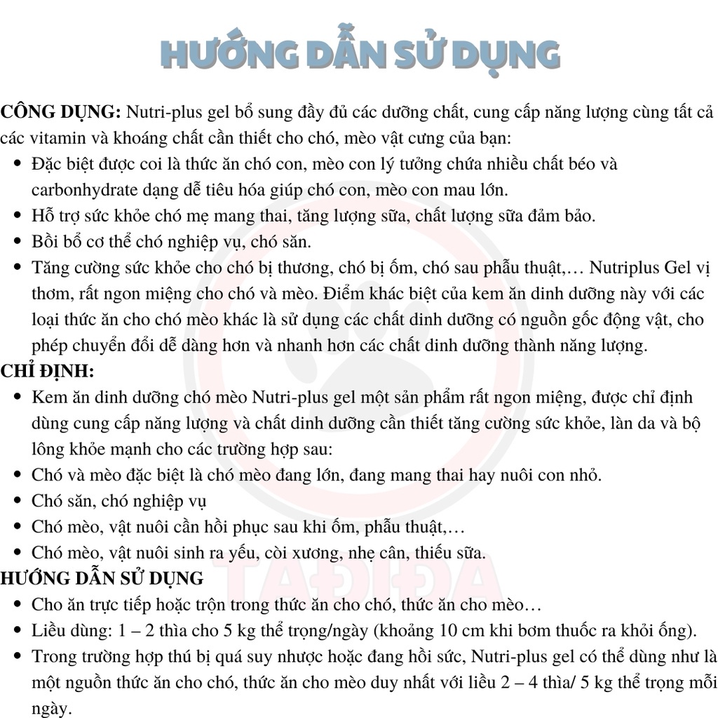 Gel dinh dưỡng chó Mèo biếng ăn gầy gọc Nutri Plus Gel Virbac – Tadida Pet