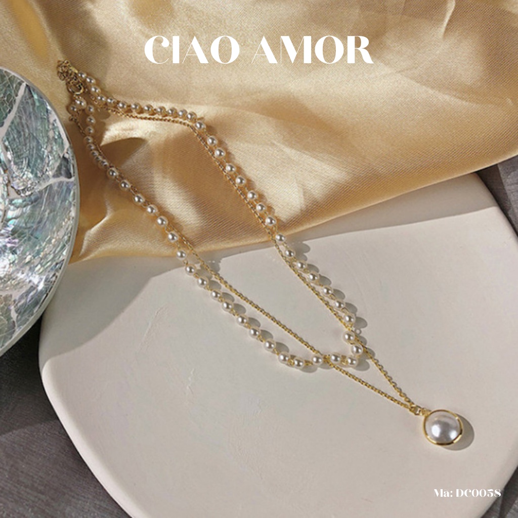 Dây chuyền nữ, vòng cổ 2 dây ngọc HOT trang sức Ciao Amor - Mã DC0058