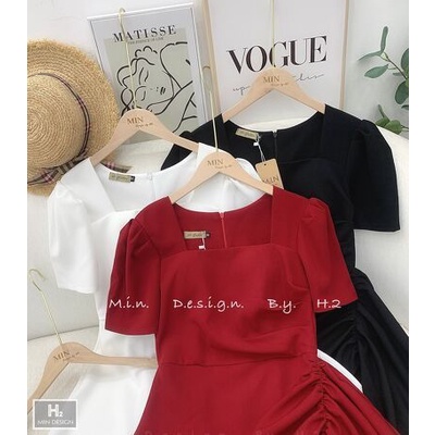 Váy đầm tuyết mưa cổ vuông tay bồng xinh