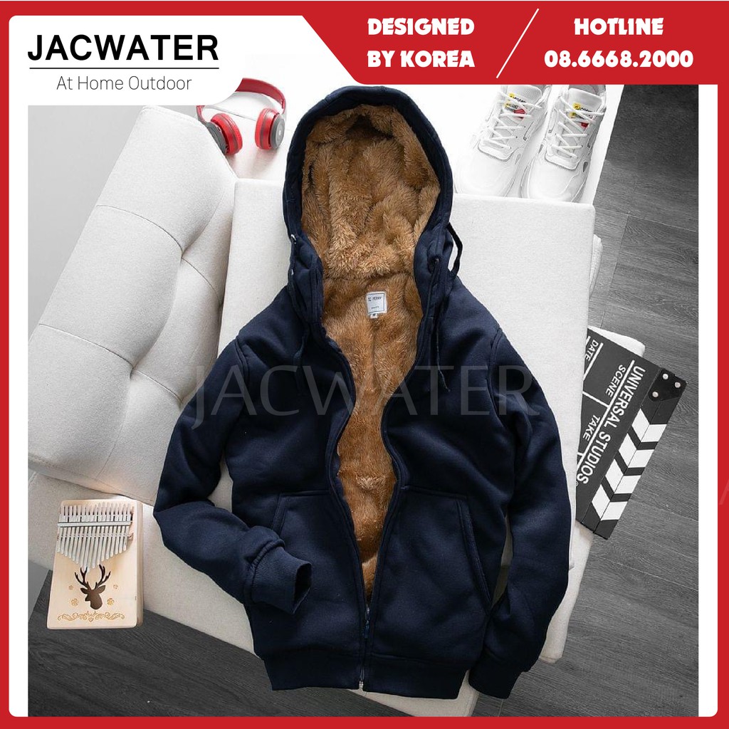 Áo khoác hoodie nỉ nam nữ lót lông có mũ cản gió giữ ấm mùa đông JACWATER V520 | BigBuy360 - bigbuy360.vn