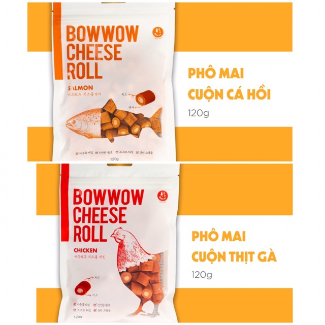 Phô Mai Cuộn Cá Hồi, Gà Cho Chó&Mèo Bowwow 120g