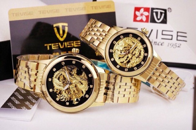 Đồng hồ nam nữ dây kim loại rồng phượng thương hiệu Tevise