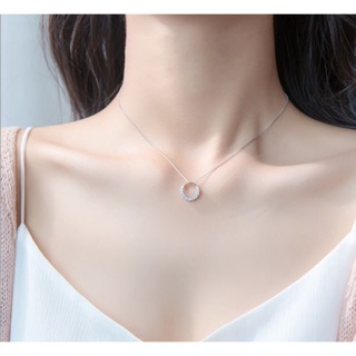 (BẠC Ý CAO CẤP)Dây Chuyền Nữ Bạc Ý S925 Mặt Tròn Đính Đá Lấp Lánh Kiểu Hàn Quốc Sale Giá Cực Rẻ