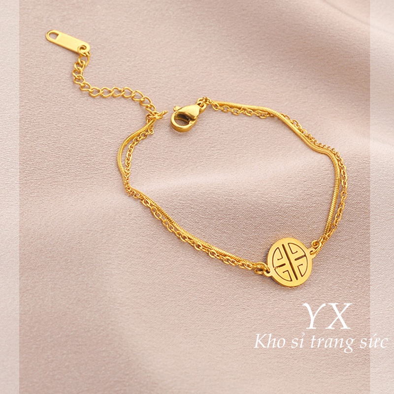 Vòng tay titan nữ KHÔNG GỈ lắc tay vàng mạ 18K mặt thiết kế chữ phúc thời trang trang sức titan cao cấp mẫu mới 2021