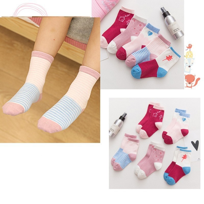5 đôi tất cotton họa tiết hoạt hình xinh xắn cho bé