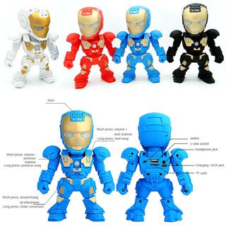 Wireless Bluetooth Speaker with LED Flash Portable Subwoofer Iron Man Model