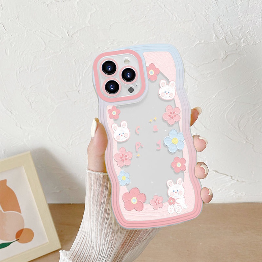 Ốp Điện Thoại Mềm Họa Tiết Hoa Và Thỏ Cho iPhone 14 13 12 11 Pro Max X XR Xs Max 8 7 6 6s Plus SE 2020