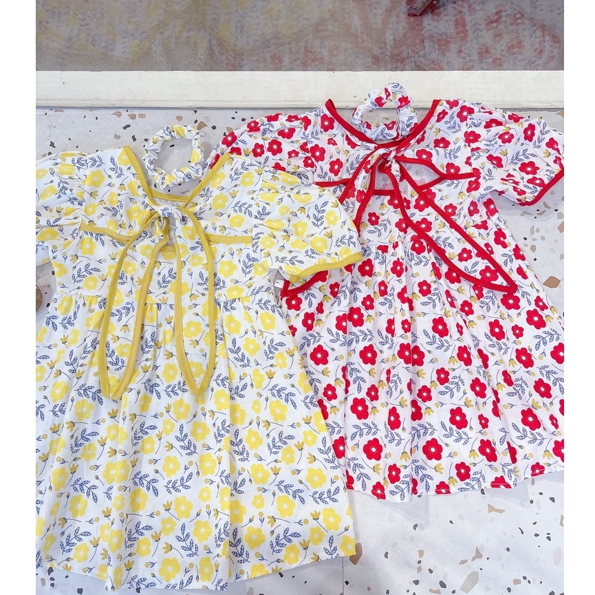Váy đầm hoa nơ lưng công chúa bé gái 8-20kg