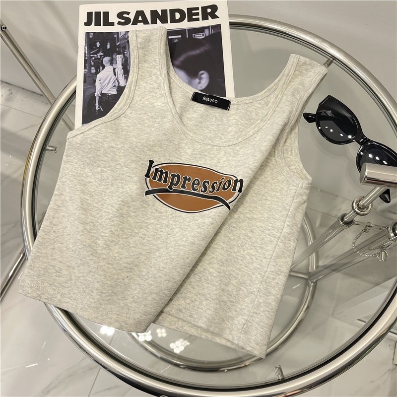 Áo Không Tay Cổ Chữ U Họa Tiết Chữ Màu Sắc Tương Phản Thời Trang Mùa Hè Cho Nữ