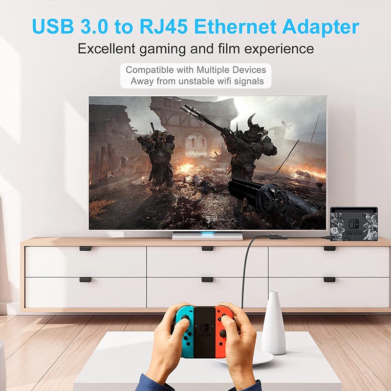 Bộ chuyển đổi USB 3.0 sang RJ45 10/100/1000 Gigabit Ethernet LAN tương thích Windows 10/8.1/8/7/XP/Vista Mac OS