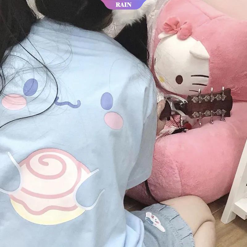 Áo Thun Tay Ngắn Dáng Rộng In Hoạt Hình Sanrio Cinnamoroll Kiểu Nhật Bản Dễ Phối Đồ Cho Nữ