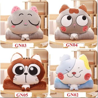 Set Chăn Gối ngủ văn phòng 3 in 1 hình mèo Chibi