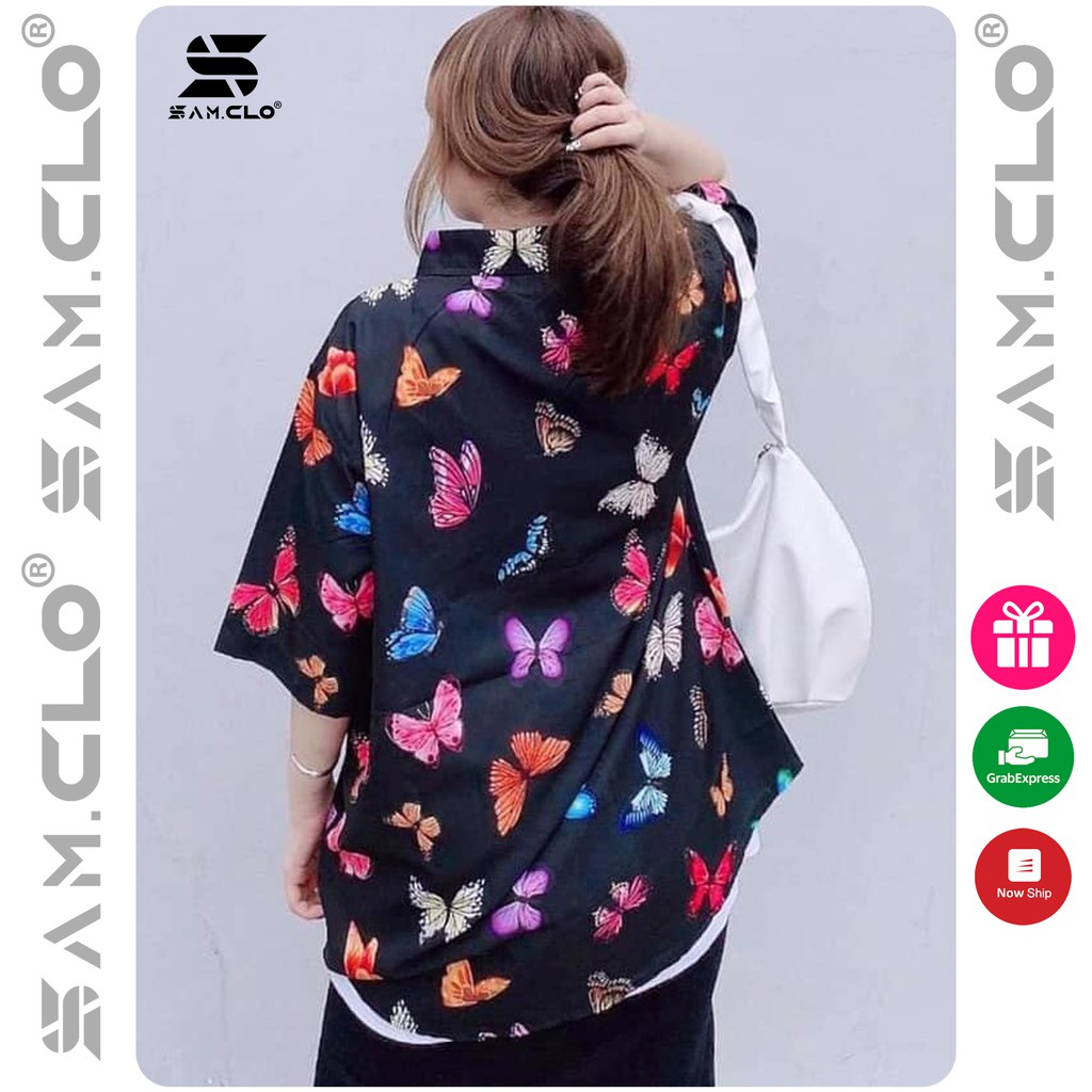 Áo SƠ MI NỮ form rộng in 3D cổ bẻ tay ngắn - lỡ dáng ulzzang freesize unisex mặc cặp, nhóm, in hình ĐÀN BƯỚM