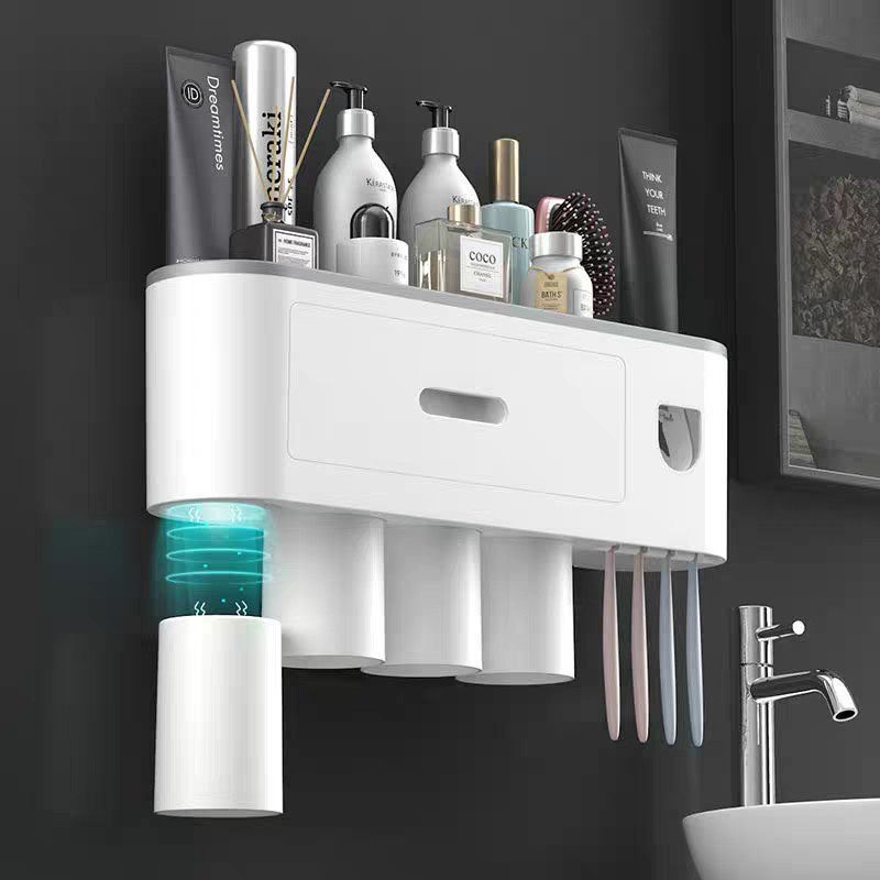 Bộ Nhả Kem Đánh Răng Tự Động Cao Cấp EONEN, Có Ngăn Đựng Đồ Riêng Tặng Kèm Miếng Dán.
