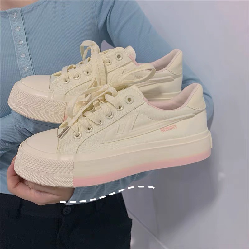 Giày thể thao nữ SST màu trắng chất liệu vải canvas kiểu dáng sneaker basic độn đế 5cm phong cách ulzzang hàn quốc 2021 | BigBuy360 - bigbuy360.vn