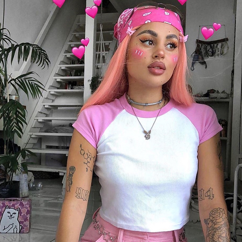 DUENA Áo Croptop Tay Ngắn Dáng Ôm Thời Trang Cho Nữ