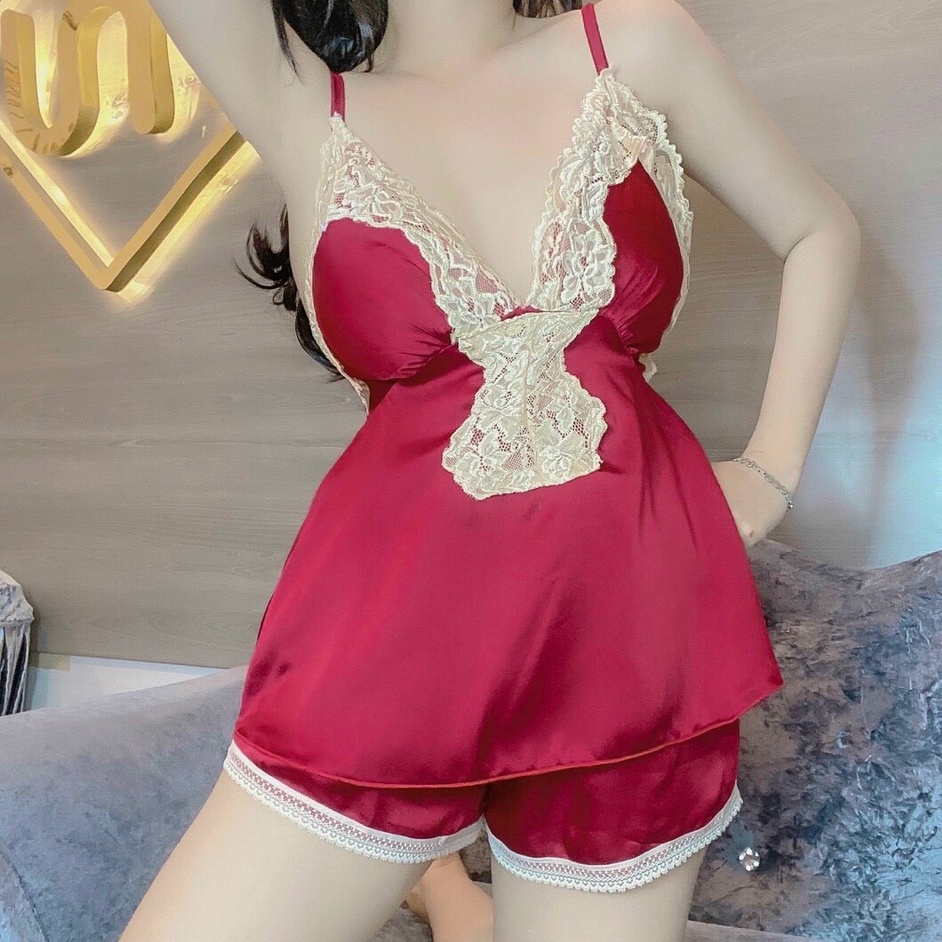 Đồ ngủ 2 dây phối ren có mút ngực gợi cảm mặc nhà chất lụa satin mềm mại thoáng mát Freesize - CN012 CINY | BigBuy360 - bigbuy360.vn