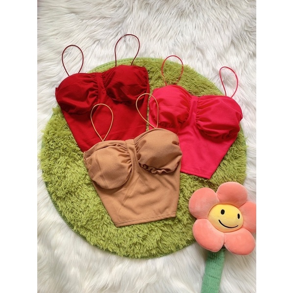 Áo 2 dây mảnh có mút ngực nhún body (có mút ngực) form croptop FreeSize Feedback - Bảo An Shop