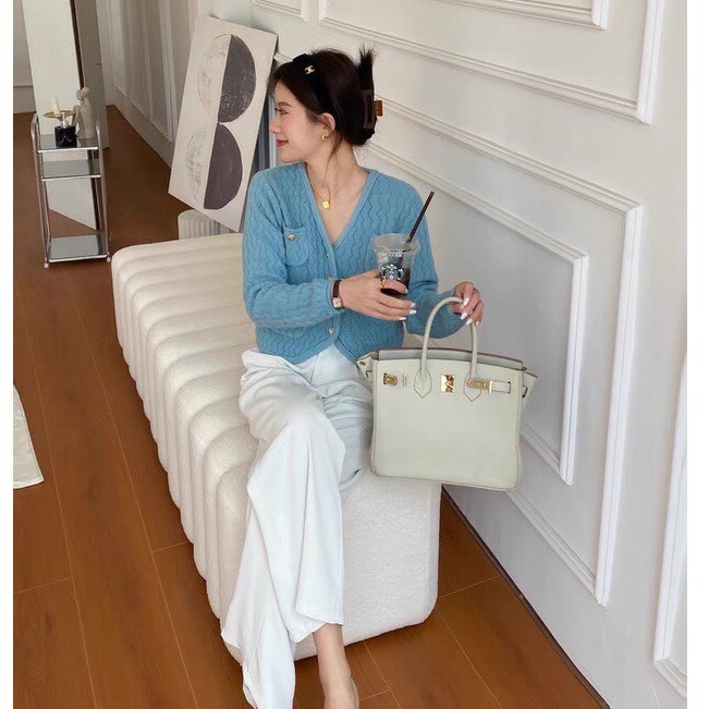 Áo cardigan Forgirl cổ V len gân sóng phối cúc có túi - Miss Girl