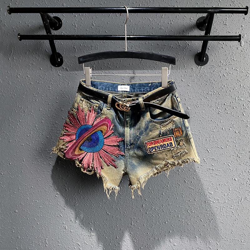 Hàng Mới Về Quần Short Denim Lưng Cao Ống Rộng Rách Gối Phong Cách Retro Châu Âu Mùa Hè Dễ Phối Đồ Cho Nữ